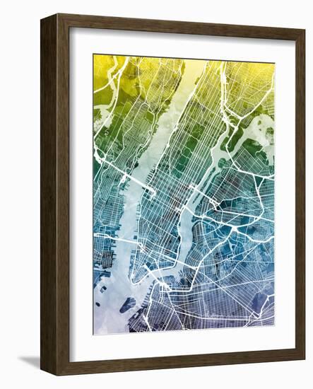 New York City Street Map-Michael Tompsett-Framed Art Print