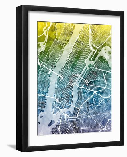 New York City Street Map-Michael Tompsett-Framed Art Print