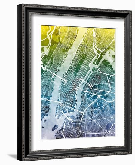 New York City Street Map-Michael Tompsett-Framed Art Print
