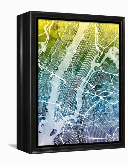 New York City Street Map-Michael Tompsett-Framed Stretched Canvas