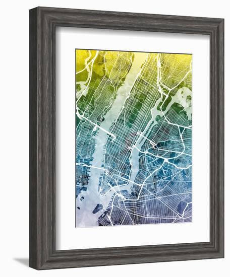 New York City Street Map-Michael Tompsett-Framed Art Print