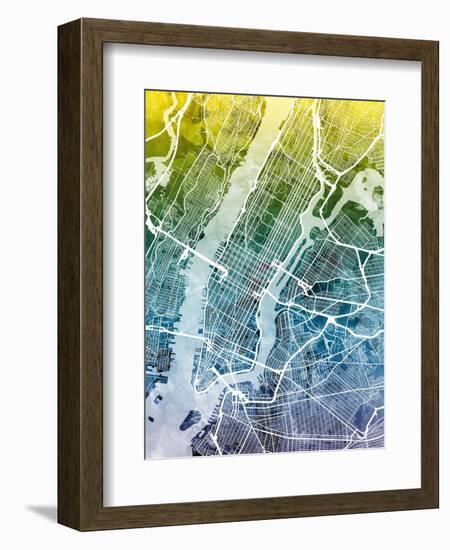 New York City Street Map-Michael Tompsett-Framed Art Print