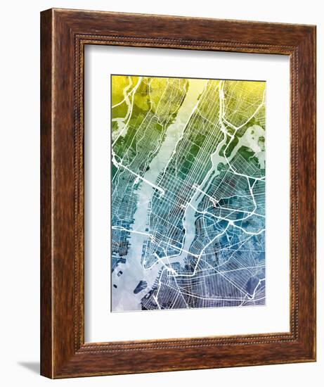 New York City Street Map-Michael Tompsett-Framed Art Print