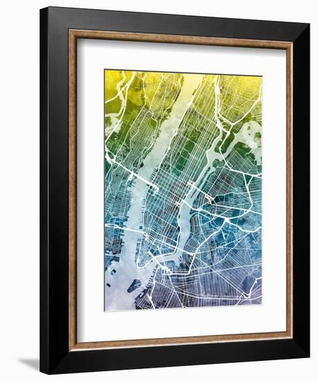 New York City Street Map-Michael Tompsett-Framed Art Print