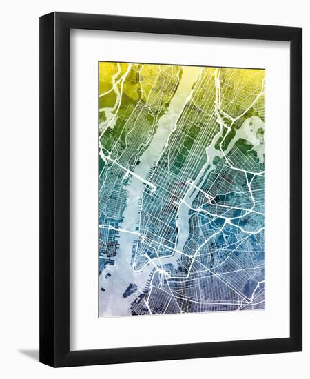 New York City Street Map-Michael Tompsett-Framed Art Print