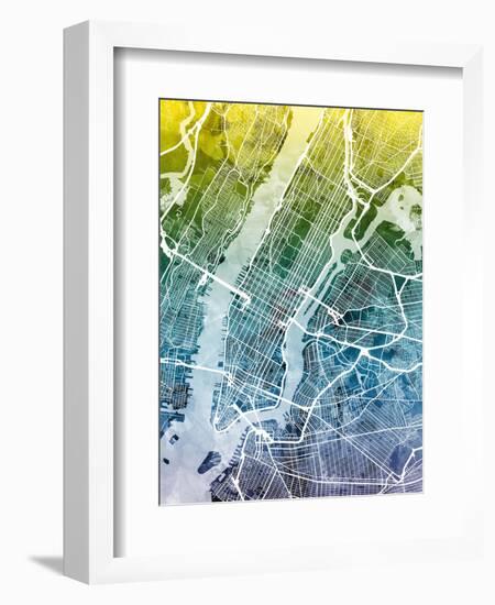 New York City Street Map-Michael Tompsett-Framed Art Print