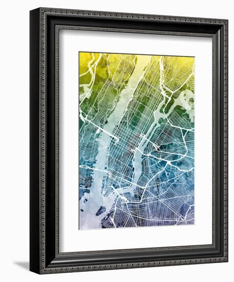 New York City Street Map-Michael Tompsett-Framed Art Print