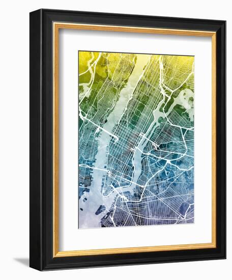 New York City Street Map-Michael Tompsett-Framed Art Print