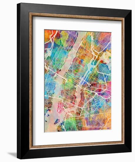 New York City Street Map-Tompsett Michael-Framed Premium Giclee Print