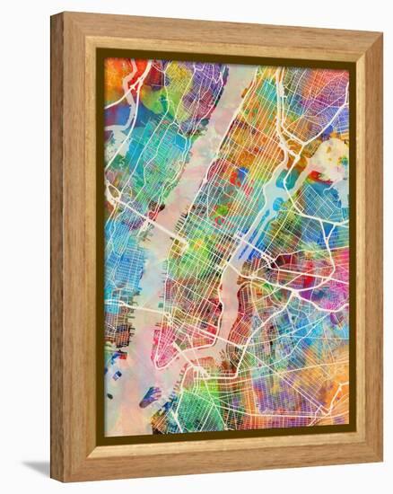 New York City Street Map-Tompsett Michael-Framed Stretched Canvas