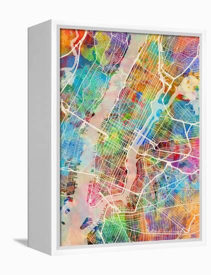 New York City Street Map-Tompsett Michael-Framed Stretched Canvas