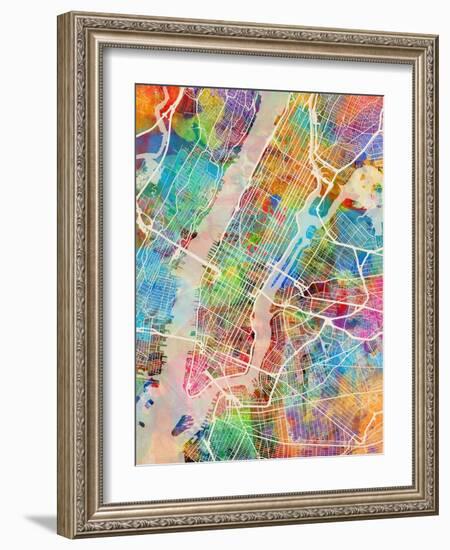 New York City Street Map-Tompsett Michael-Framed Art Print