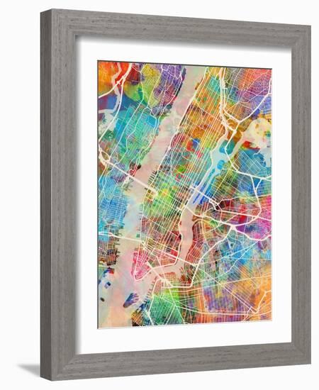 New York City Street Map-Tompsett Michael-Framed Art Print