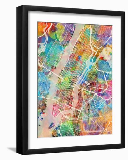 New York City Street Map-Tompsett Michael-Framed Art Print