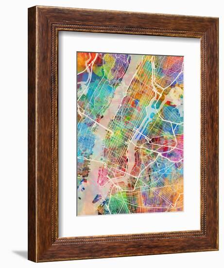 New York City Street Map-Michael Tompsett-Framed Premium Giclee Print