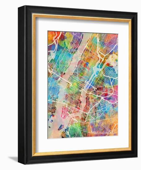 New York City Street Map-Michael Tompsett-Framed Premium Giclee Print