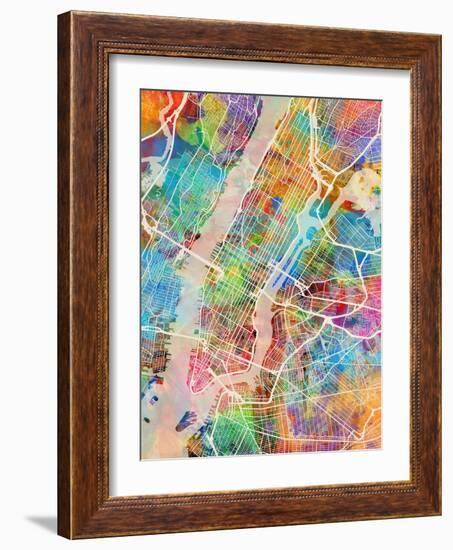 New York City Street Map-Michael Tompsett-Framed Art Print