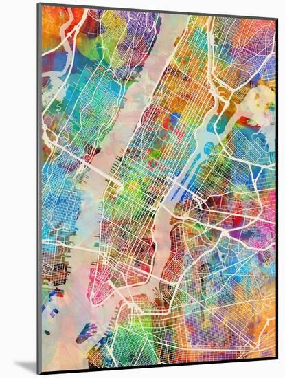 New York City Street Map-Michael Tompsett-Mounted Art Print