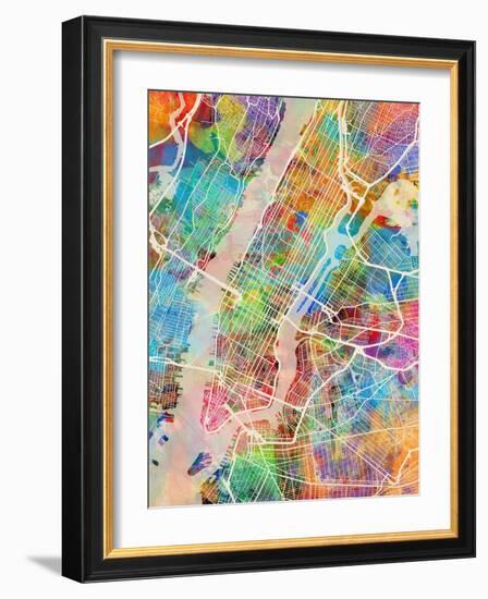 New York City Street Map-Michael Tompsett-Framed Art Print