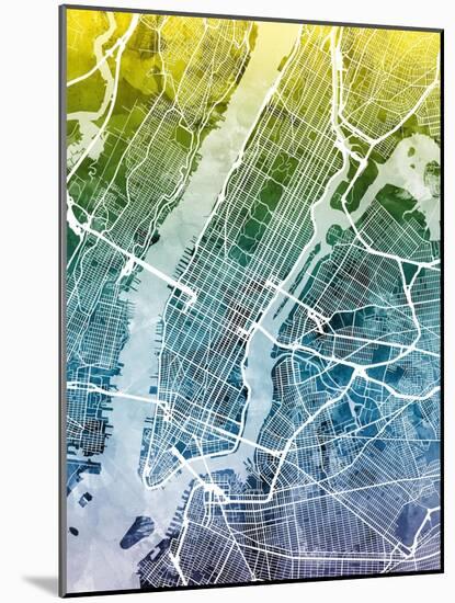 New York City Street Map-Tompsett Michael-Mounted Art Print