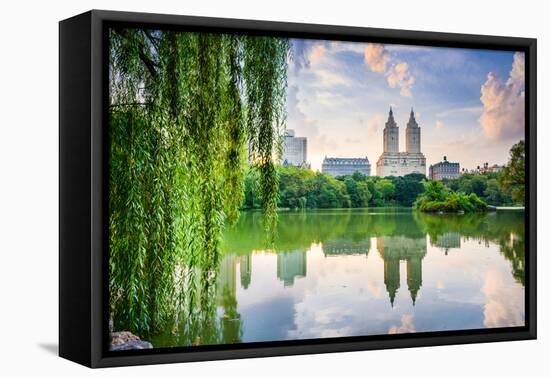 New York City, USA at the Central Park Lake and Upper West Side Skyline.-Sean Pavone-Framed Premier Image Canvas