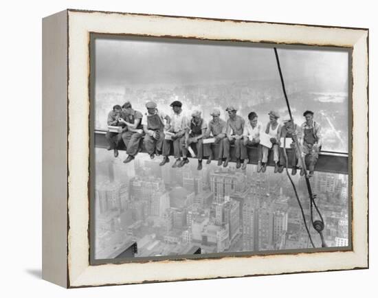 New York Construction Workers Lunching on a Crossbeam-null-Framed Premier Image Canvas