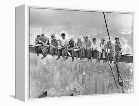 New York Construction Workers Lunching on a Crossbeam-null-Framed Premier Image Canvas