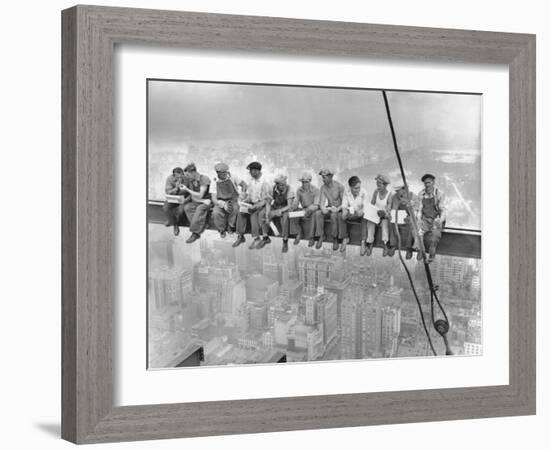 New York Construction Workers Lunching on a Crossbeam-null-Framed Premium Photographic Print