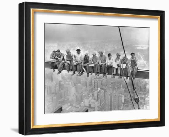 New York Construction Workers Lunching on a Crossbeam-null-Framed Premium Photographic Print