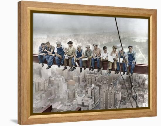 New York Construction Workers Lunching on a Crossbeam-null-Framed Premier Image Canvas