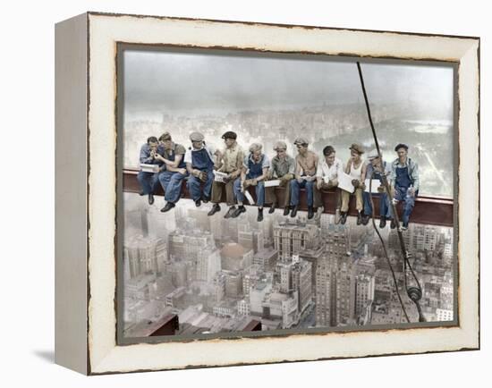 New York Construction Workers Lunching on a Crossbeam-null-Framed Premier Image Canvas