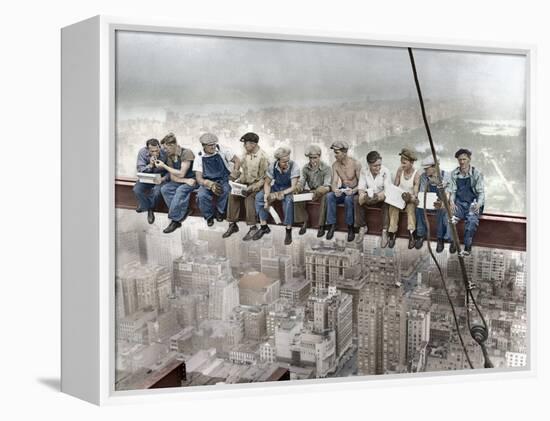 New York Construction Workers Lunching on a Crossbeam-null-Framed Premier Image Canvas