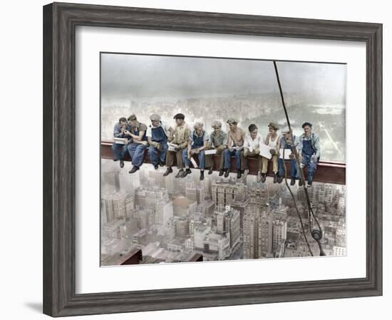 New York Construction Workers Lunching on a Crossbeam--Framed Photographic Print