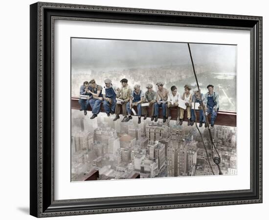 New York Construction Workers Lunching on a Crossbeam--Framed Photographic Print