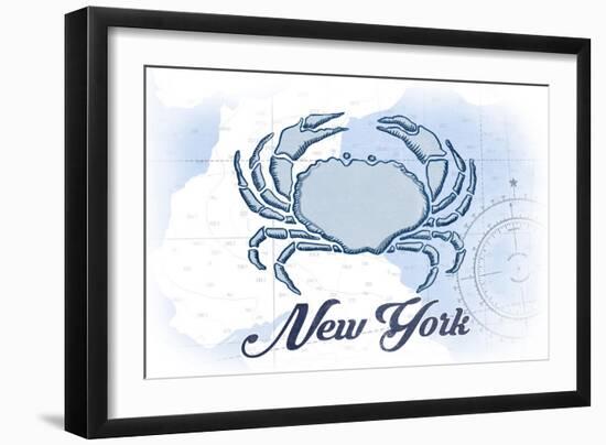 New York - Crab - Blue - Coastal Icon-Lantern Press-Framed Art Print