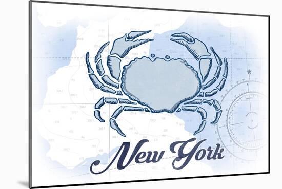 New York - Crab - Blue - Coastal Icon-Lantern Press-Mounted Art Print