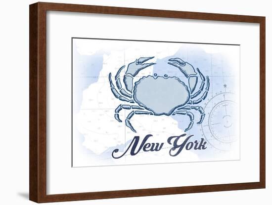 New York - Crab - Blue - Coastal Icon-Lantern Press-Framed Art Print