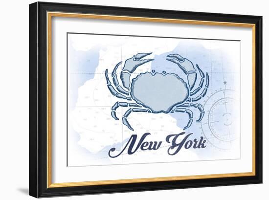 New York - Crab - Blue - Coastal Icon-Lantern Press-Framed Art Print