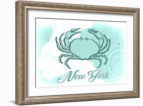 New York - Crab - Teal - Coastal Icon-Lantern Press-Framed Art Print