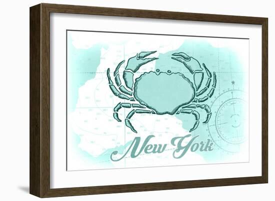 New York - Crab - Teal - Coastal Icon-Lantern Press-Framed Art Print