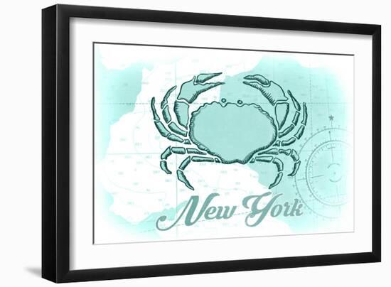 New York - Crab - Teal - Coastal Icon-Lantern Press-Framed Art Print