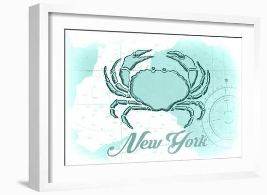 New York - Crab - Teal - Coastal Icon-Lantern Press-Framed Art Print