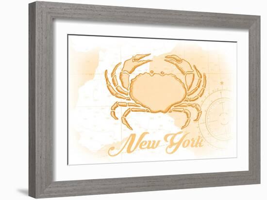 New York - Crab - Yellow - Coastal Icon-Lantern Press-Framed Art Print