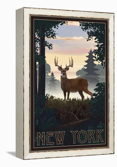 New York - Deer and Sunrise-Lantern Press-Framed Stretched Canvas