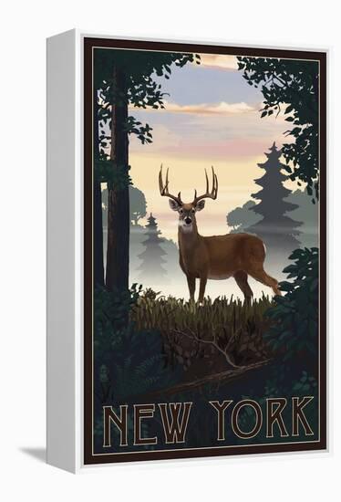 New York - Deer and Sunrise-Lantern Press-Framed Stretched Canvas