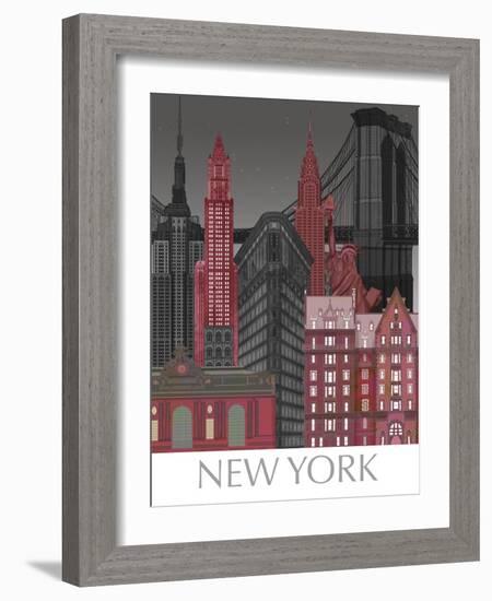 New York Elevations by Night Red-Fab Funky-Framed Art Print