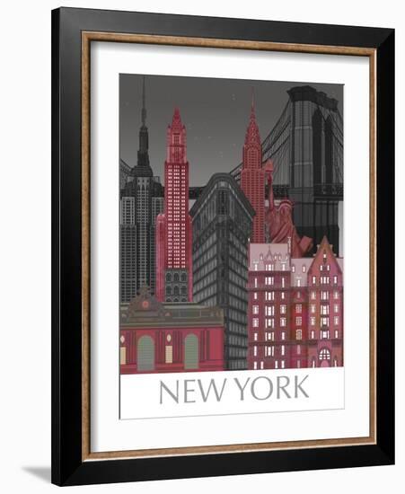 New York Elevations by Night Red-Fab Funky-Framed Art Print