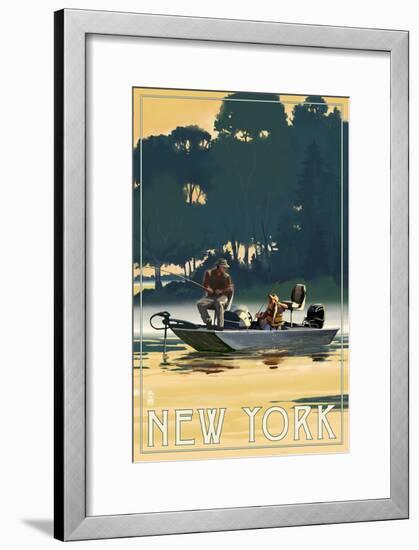 New York - Fishermen in Boat-Lantern Press-Framed Art Print