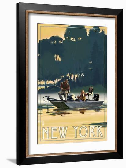New York - Fishermen in Boat-Lantern Press-Framed Art Print