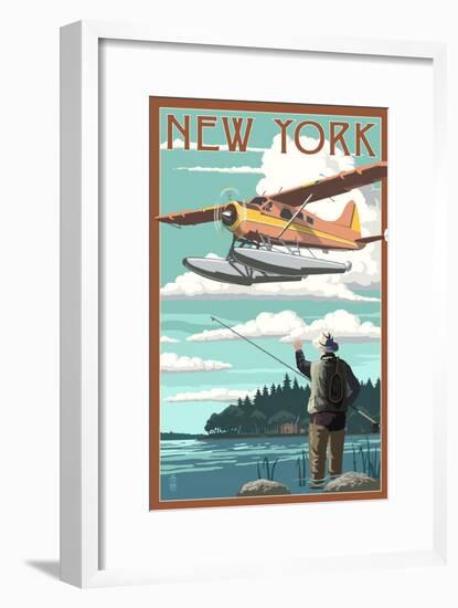 New York - Float Plane and Fisherman-Lantern Press-Framed Art Print